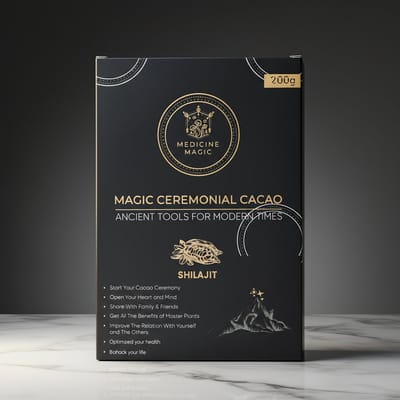 Medicine Magic – Ceremoniële Cacao met Shilajit Extract 50% Fulvinezuur – 400g – Premium Botanische Blend – Vegan