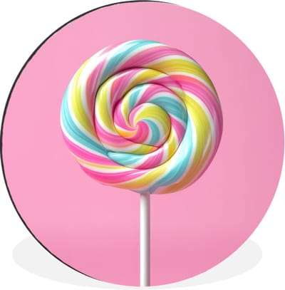 WallCircle - Wandcirkel - Muurcirkel - Lolly - Roze - Snoep - Zoet - Aluminium - Dibond - 140x140 cm - Binnen en Buiten