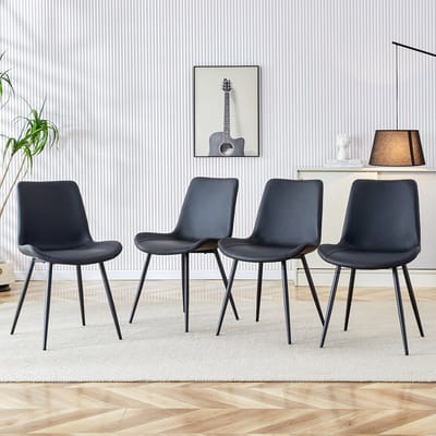 MIVRAY Eetkamerstoel - Ergonomische Zitting Met Rugleuning - Voor Eetkamer En Thuiskantoor - Metaal En PU Leer - Zwart