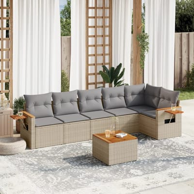 vidaXL - 7-delige - Loungeset - met - kussens - poly - rattan - beige