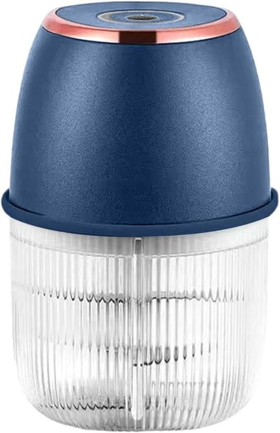 Elektrische keukenmachine van 350 ml met 6 messen voor het hakken van knoflook en vlees, oplaadbaar via USB – Blauw