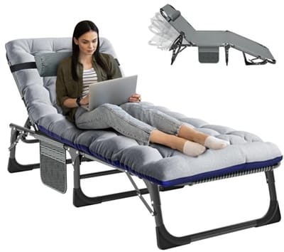 Opklapbed 190 x 68 cm - Opvouwbaar Eenpersoonsbed met Verstelbare Rugleuning en Zijvak