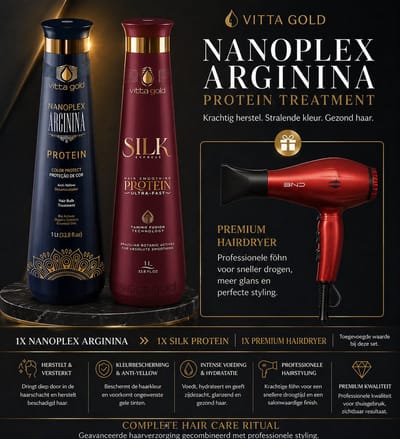 Vitta Gold Nanoplex Arginina + Silk Protein Set – Professionele Haarherstel & Smooth Treatment + Premium Haardroger Bundel