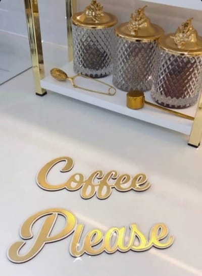 Coffee Please Muur Set, Koffiehoek Muurdecoratie 'Coffee' 20x11 cm, 'Please' 24x9,5 cm.