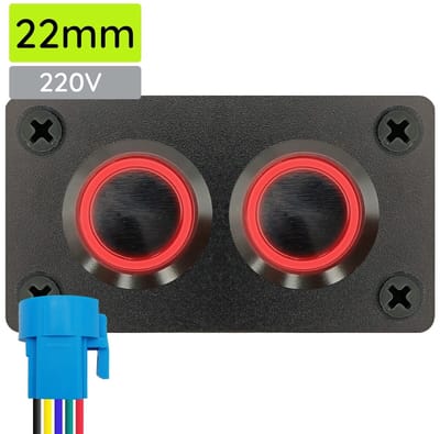 ProRide Metalen pulsschakelaar 220V OFF-(ON) - Inbouwpaneel tweevoudig - 22mm - IP67 - LED indicatie Rood