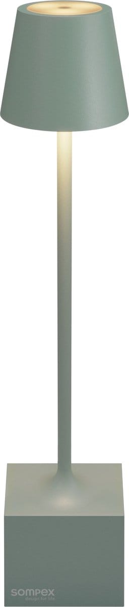 Sompex | Tafellamp Dave | Olijf Groen | Accu | Dimbaar / 29,5cm hoog / tafellamp / ideaal zonder snoer / oplaadbaar met bijgeleverde kabel / kan zonder snoer overal neergezet worden