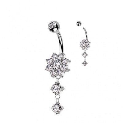 Navelpiercing bloem met dubbele ronde hanger - zilver - LMPiercings