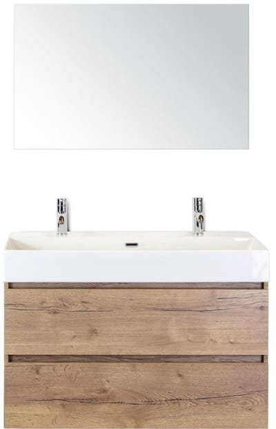 Maxx XL Badmeubelset 100 cm - Natuur Eiken - Wastafel Kube 2 Kraangaten met Spiegel