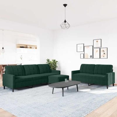 vidaXL - 3-delige - Loungeset - met - kussens - fluweel - donkergroen