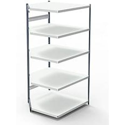 Stalen rek PROGRESS 2000, open hoekkast bouwdeel, zonder achterwand, H 1900 x B 400 + D 500 mm, zilveren frame