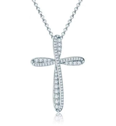 Selevie Ketting Kruis wit goud Twist model volledig bezet Moissanite 0.8ct VVS - volledig bezet - Silver Cross Twist Necklace moissanite 0.8.ct VVS