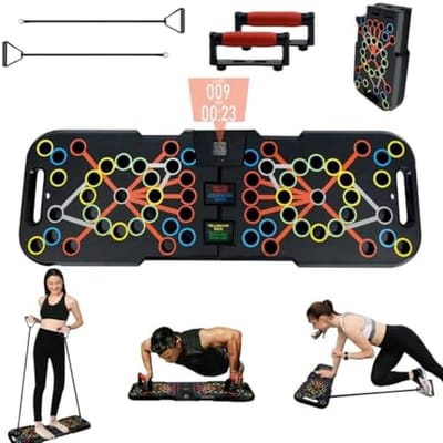 PromoHome Multifunctioneel Push-Up Bord met Weerstandsbanden en Slimme Teller - Opvouwbaar Fitnessapparaat
