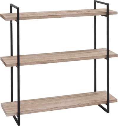 Wandplank MCW-K78, hangende plank, zwevende plank, 3 planken massief hout industrieel 60x60x18cm ~ naturel, metaal zwart