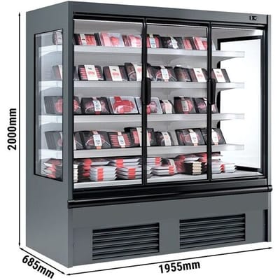 GGM Gastro Wandkühlregal - 1955mm - 683 Liter - mit 3 doppelt verglasten Flügeltüren & 4 Ablagen Grijs