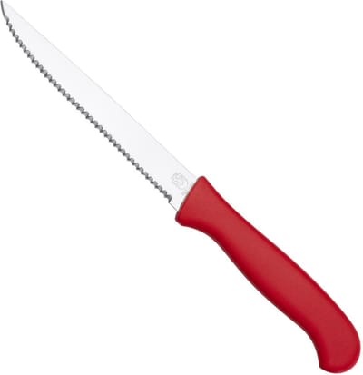RÖR Solingen Vespermes – Steakmes – RVS – Lemmet 13 cm – Heft Kunststof Rood