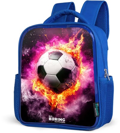 NoBoringSuitcases.com® - Rugzak blauw - Schooltas jongens - Voetbal in roze vuur explosie - Kinder rugtas jongen - Boekentas kind - Kinderrugzak voor school - Schoolrugzak