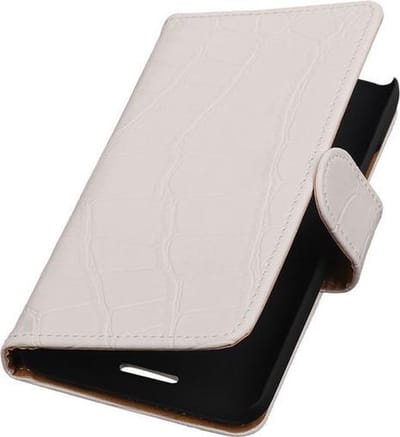 HTC Windows Phone 8X - Croco Wit Booktype Wallet Hoesje