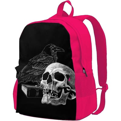 Quoth The Raven Met Schedel Halloween Rugzakken Horror Griezelig Pendelaar Tiener Grote Rugzak Unieke Polyester Tassen 18 inches