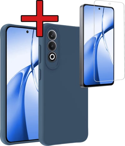 Hoesje - Met Screenprotector - Geschikt voor OnePlus Nord CE4 - Sterk & Shockproof - Telefoon Hoes - Back Cover - Siliconen Case - Telefoonhoes - Donkerblauw