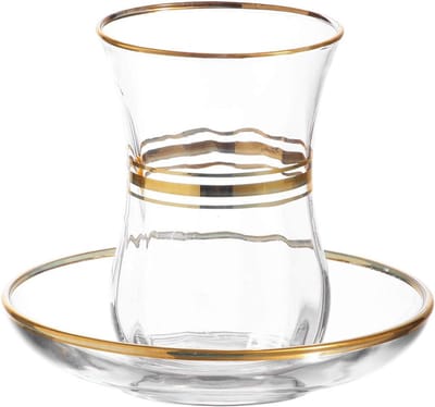Authentieke 12-delige Turkse theeservies met gouden rand - Elegant theekopjes en schoteltjes