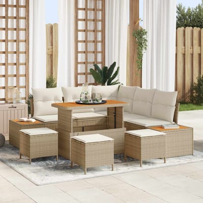 vidaXL - Tuinbank - Set - met - kussen - 9 - pcs - Beige - en - Crème