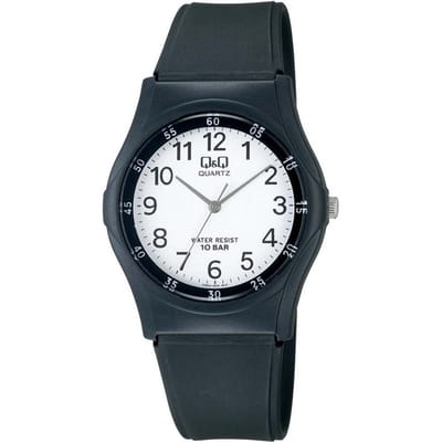 Q&Q VQ04J003Y - Horloge - Sport - Analoog - Unisex - Plastic band - Rond - Cijfers - Kunststof - Zwart - Wit