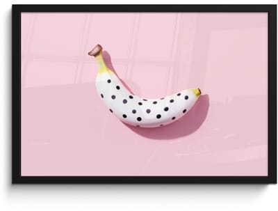 Poster in lijst - Fotolijst 60x40 cm - Posters - Banaan - Stippen - roze - Posterlijst zwart - Decoratie - Wanddecoratie woonkamer - Muurdecoratie slaapkamer