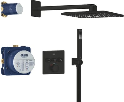 GROHE Precision SmartControl Inbouwdouche - Met Thermostaatkraan - Vitalio SmartActive 310 Cube Hoofddouche (2 Straalsoorten) & Vitalio Joy Cube Stick Handdouche (1 Straalsoort) - Rond Design - Matte Black