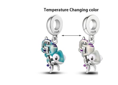 Fler® | Bedel | Past op populaire bedel armbanden (standaard-3mm) | armbandbedel | Kameleon | Kleur verandering | Transformatie | HangBedel Charm | 925 Sterling Zilver | Emaille blauw, paars, roze, grijs | Valentijn kado