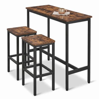 Aiverig® Bartafel met Barkrukken – Industriële Hoge Eettafel & Keukentafel Set – Inclusief 2 Barstoelen – Bartafel & Krukken Set Hout met Kantelbeveiliging – Vintage Bruin Hout & Zwart – 100×40×90 CM