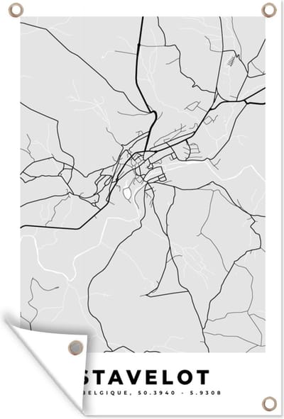 Muurdecoratie Zwart Wit – België – Plattegrond – Stadskaart – Kaart – Stavelot - 120x180 cm - Tuinposter - Tuindoek
