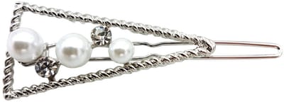 Haarsoires Haarspeld Haarclip 4,5cm - Driehoek - Parel Strass Steentjes - Wit Zilver - Hair Clip - Decoratieve Haaraccessoire
