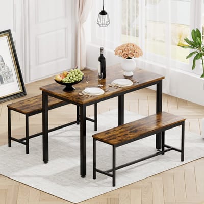Bartafelset - 110x60x75 cm - Bartafelset met 2 Banken Industriële Ontbijtset - Keuken Woonkamer Feestkamer - Hout Metaal - Bruin Zwart
