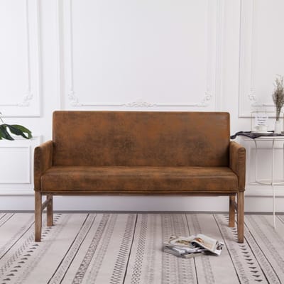 vidaXL - Bankje - met - armleuning - 140 - cm - kunstsuède - bruin