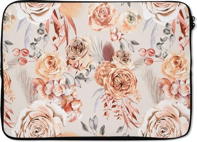 Laptophoes 14 inch - Rozen - Oranje - Bruin - Rood - Laptop sleeve - Binnenmaat 33x23 cm - Zwarte achterkant