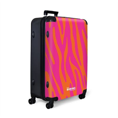 NoBoringSuitcases.com® - Koffer groot - Reiskoffer lichtgewicht - Roze en oranje zebra print - Rolkoffer met 4 wielen - Grote trolley XL - 98 liter bagage