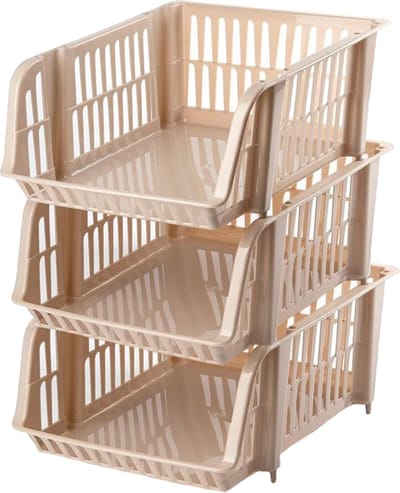 Plasticforte Stapelbare opbergmand - 3x - Beige - 16L - kunststof - 38 x 28 x 15 cm