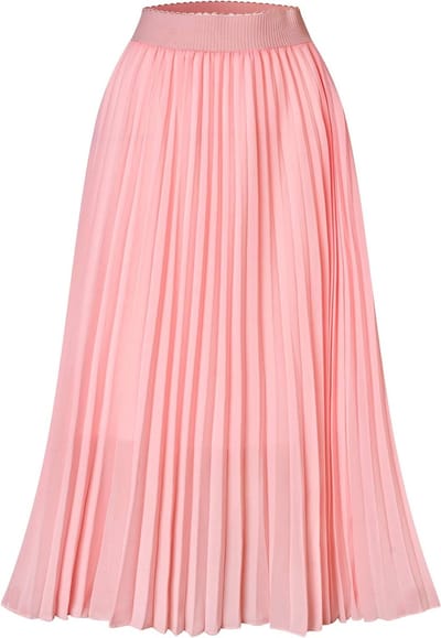 Elegante Midi Zomerrok voor Dames met Plissé, Elastische Taille en Geschikt voor Feestjes, Roze