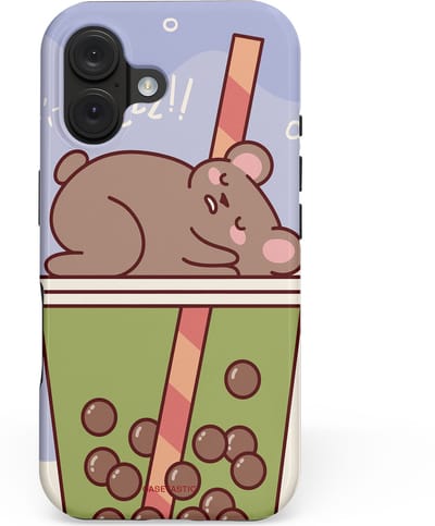 Casetastic hoesje geschikt voor Apple iPhone 16 - MagSafe - Dubbellaagse bescherming - Bubbelthee Droom - Fashion Case - Taupe Zilver Lila