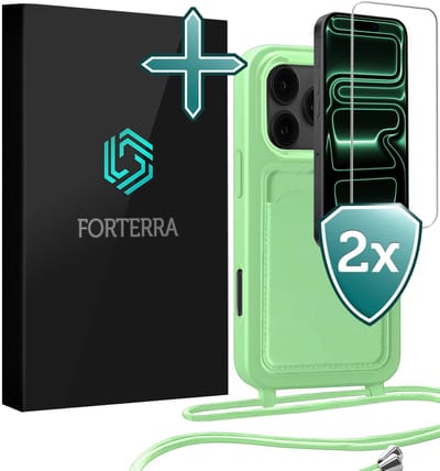 Hoesje Geschikt voor iPhone 17 Pro Pashouder Case Siliconen Hoes Met Koord Met 2x Screenprotector - Hoes Geschikt voor iPhone 17 Pro Met Telefoonkoord Hoesje Back Cover Met Pasjeshouder - Groen