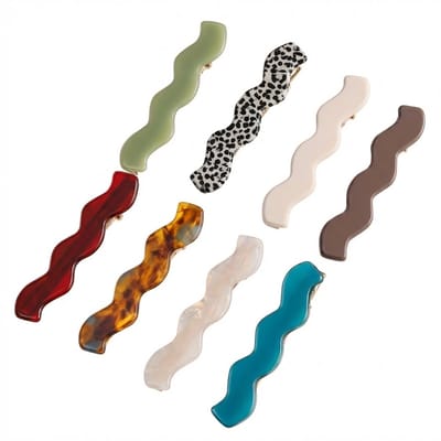 Meerkleurige haarspeld set golvend design haar clips voor dames – 8 stuks kunststof haarspelden met metalen sluiting, smal model voor pony en zijkant, decoratieve wave vorm in verschillende kleuren