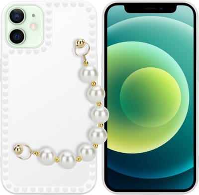 Cadorabo Hoesje geschikt voor Apple iPhone 12 MINI in Wit met parels - Beschermhoes van flexibel TPU silicone Case Cover met polsketting
