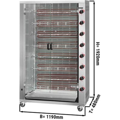 GGM Gastro Elektro Hähnchengrill - 38,4 kW - mit 8 Spießen für bis zu 48 Hähnchen Zilver