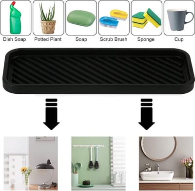 2 stuks siliconen spoelbak-organizer, sponshouder, spoelbak, organizer, keuken, vaatwasserbestendig, afdruipmat silicone voor sponzen, borstels, zeep (zwart)