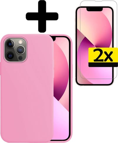Hoesje - Met 2x Screenprotector - Geschikt voor Apple iPhone 13 Pro - Sterk & Shockproof - Back Cover - Siliconen Case - Telefoon Hoes - Telefoonhoesjes - Lichtroze