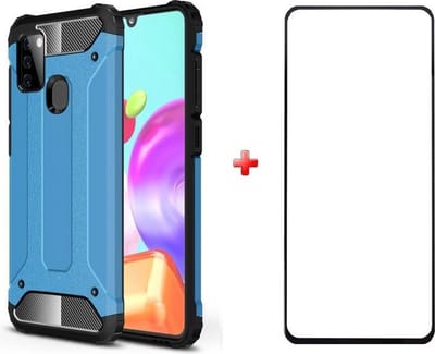 Telefoonhoesje geschikt voor Samsung galaxy A21s silicone TPU hybride blauw hoesje + full cover glas screenprotector