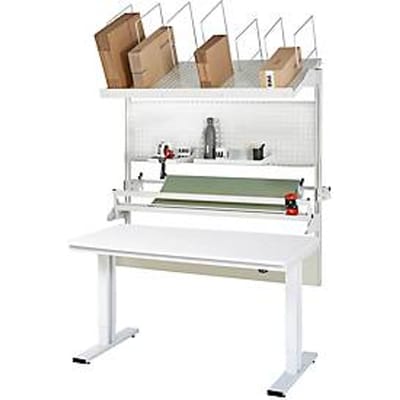 Rau verpakkingstafelsysteem 05 Werkbank serie adlatus 300, B 1500 x D 800 x H 720-1120 mm, melamine blad, tot 300 kg