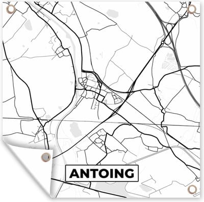 Tuin poster Zwart Wit – België – Plattegrond – Stadskaart – Kaart – Antoing - 200x200 cm - Tuindoek