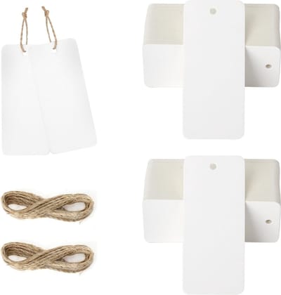 200 Witte Labels voor Ophangen, 4 × 9 cm, Rechthoekige Cadeaulabels met Gat en Jute Touw, Perfect voor DIY Cadeaus, Kleding en Wenskaarten