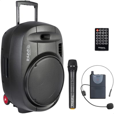 Draagbare Luidspreker 15 inch - 800 Watt - Met 2 UHF Microfoons - Bluetooth - USB - SD - TWS - 6-8 Uur Autonomie